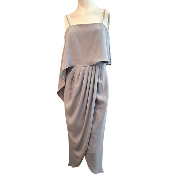 Esther Luxe Size 12 Large Ruffle Frill Tulip Hem Draped High Low Maxi Dress Gray - Picture 1 of 6
